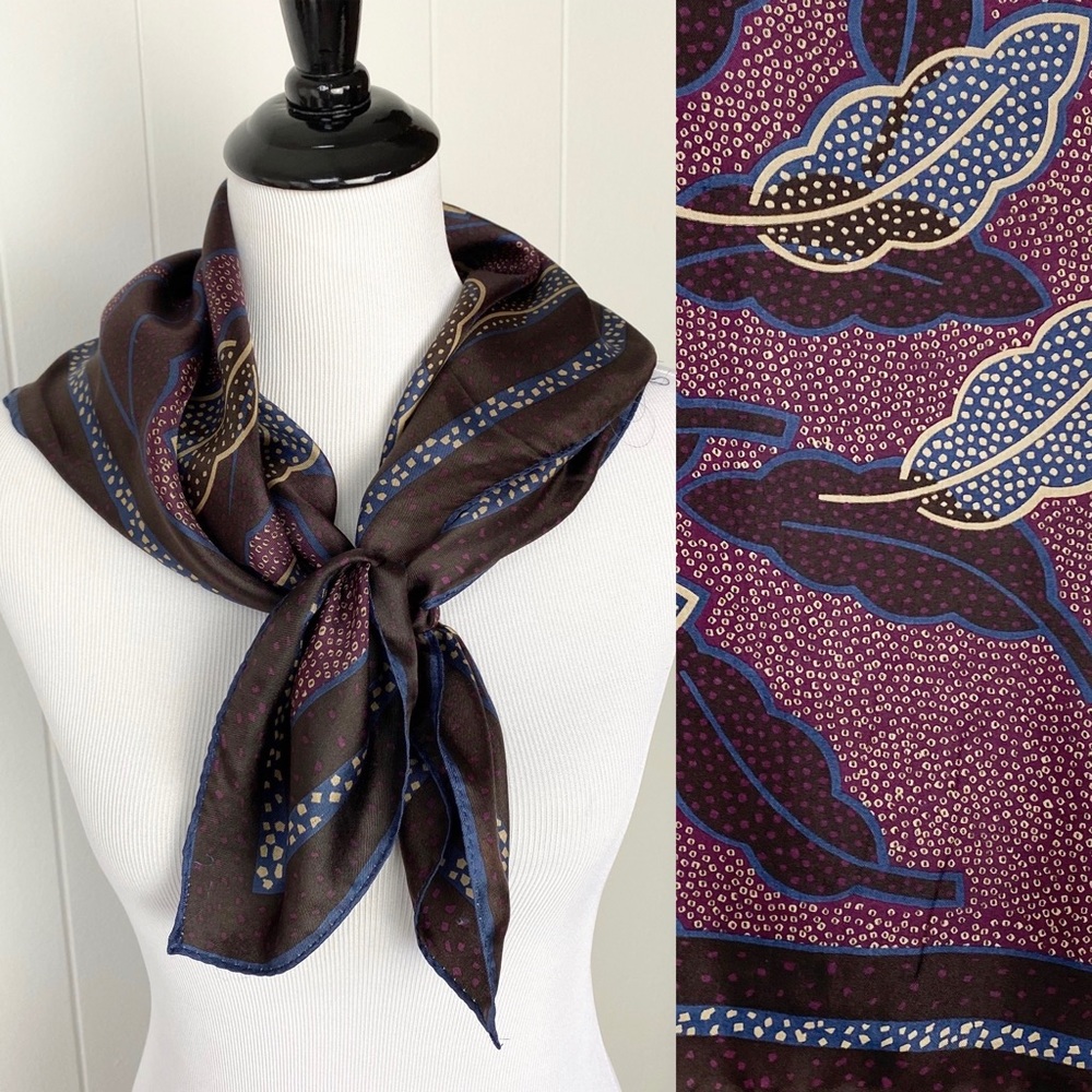Vintage Purple Blue Feather Leaf Print Scarf